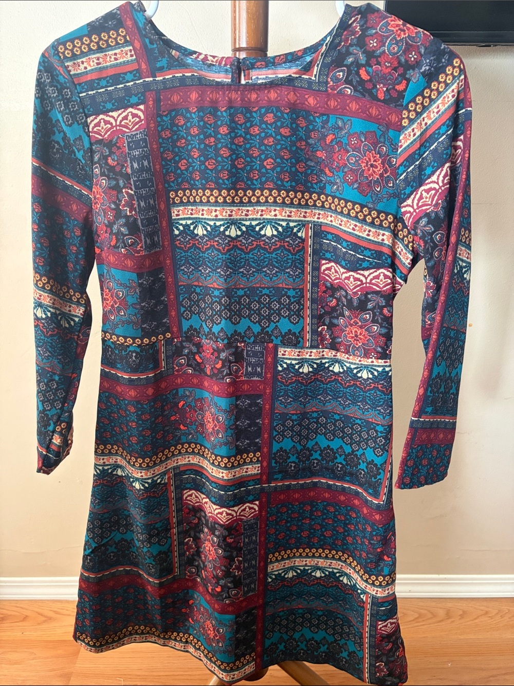 Abercrombie and Fitch Boho Patchwork Print Long Sleeve Dress
